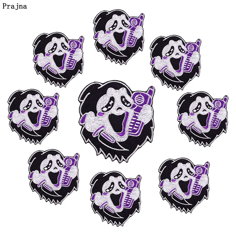 

Prajan 10PCS Hippie Punk Skull Badges Iron On Embroidered Patches For Clothing Stickers Rock Style Patches On Clothes Applique