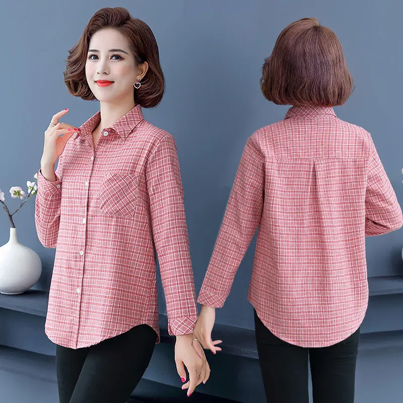 

Женская теплая рубашка в клетку, Повседневная Свободная блузка с длинным рукавом и карманами, P727, весна-осень 2022