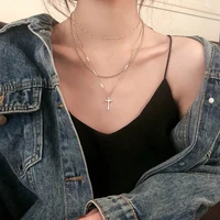 simple multi layer gold cross chain pendant necklace exaggerate punk womens fashion beads choker ladies party jewelry girl gift