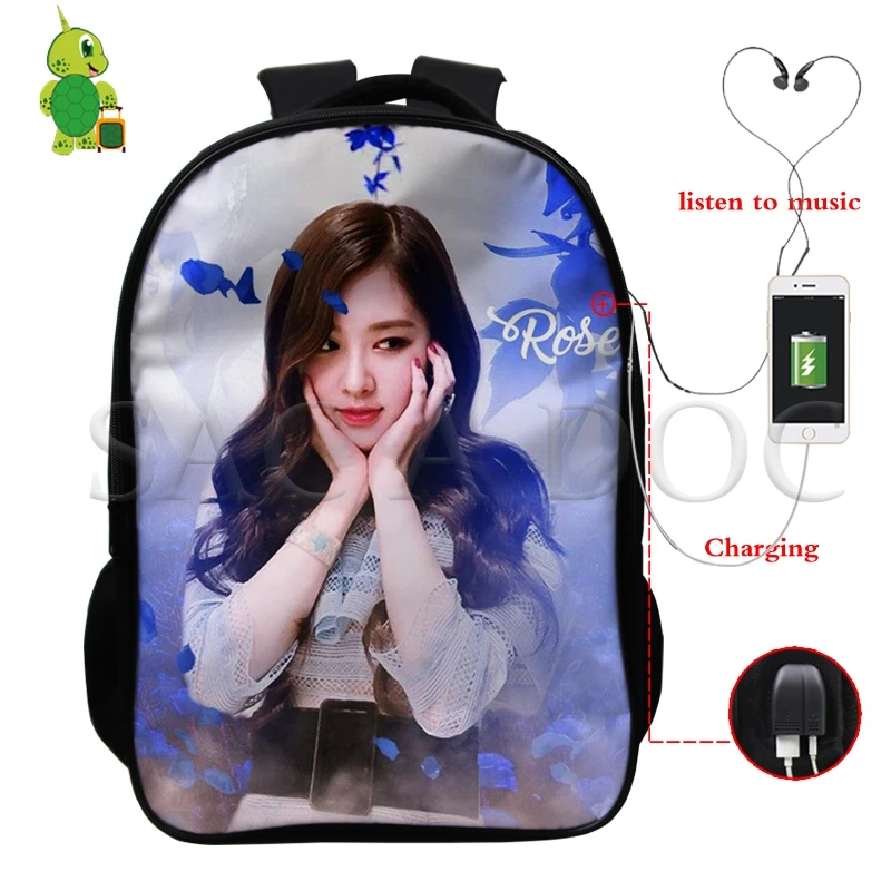 Рюкзак Mochila Kpop, черный, розовый, USB зарядка, рюкзак Kill This Love Rose/Lisa, женский, мужской, многофункциональный, школьный рюкзак, дорожные сумки - Цвет: 2