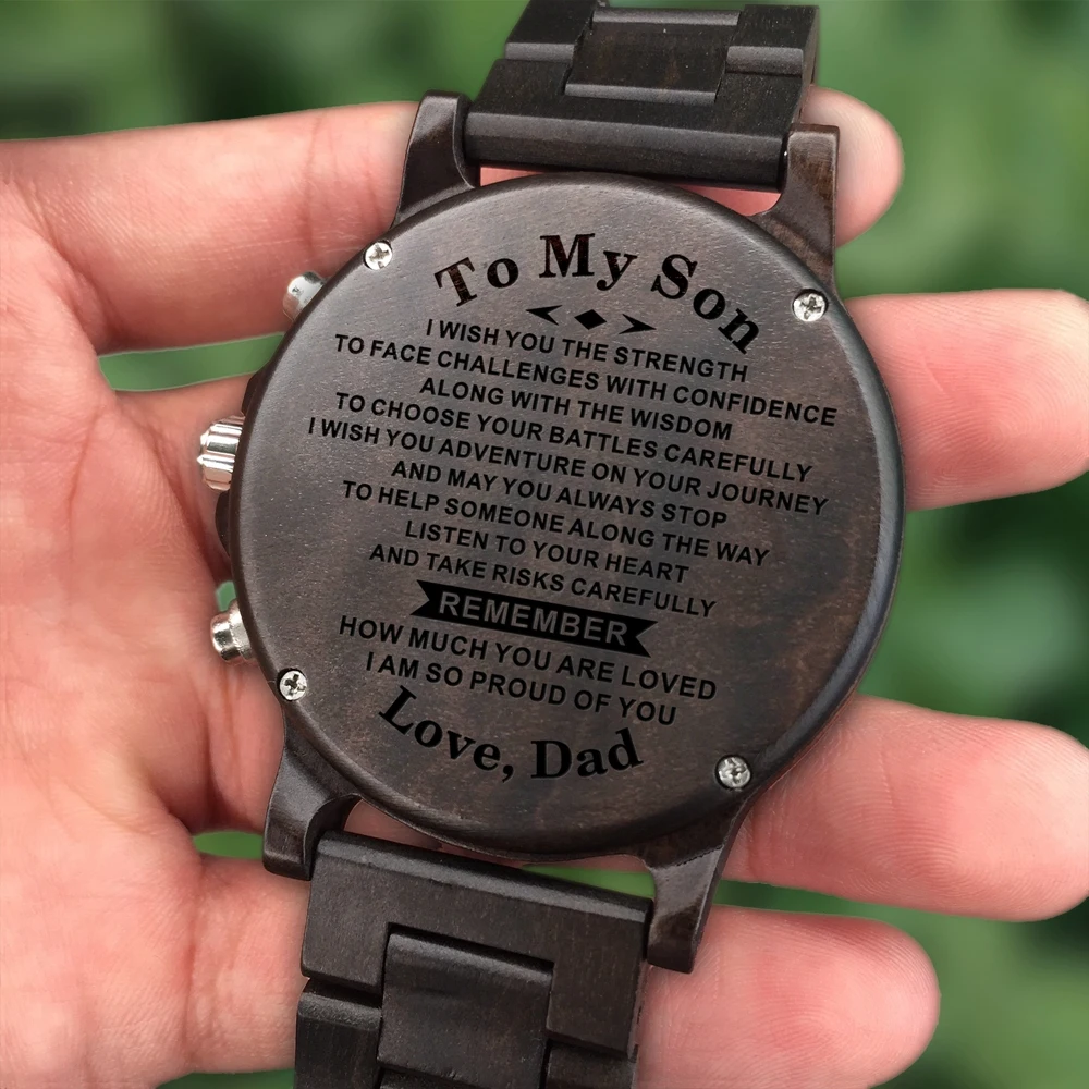 

Dad TO MY SON Luxury sports ENGRAVED WOODEN WATCH I AM PROUD OF YOU