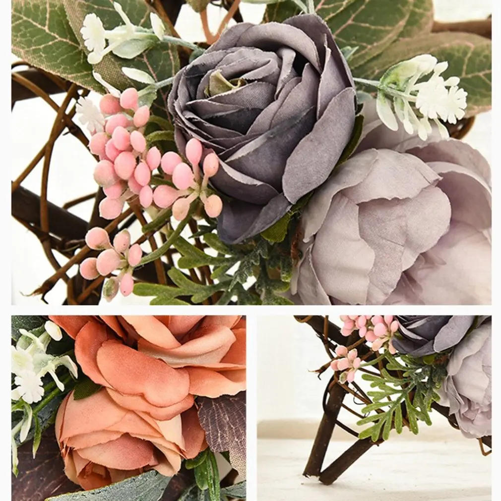 

Christmas decoration Artificial Flower Five-pointed Star Garland Rattan Circle Christmas Tree Pendant Rattan Window Ornament