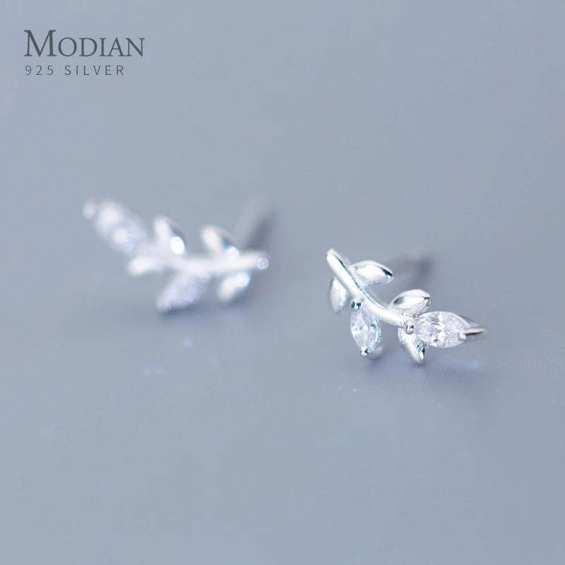 Modian Small Cute Leaves Tree Stud Earrings for Women 925 Sterling Silver Korean Accessories Spring Ear Studs Fashion Jewelry