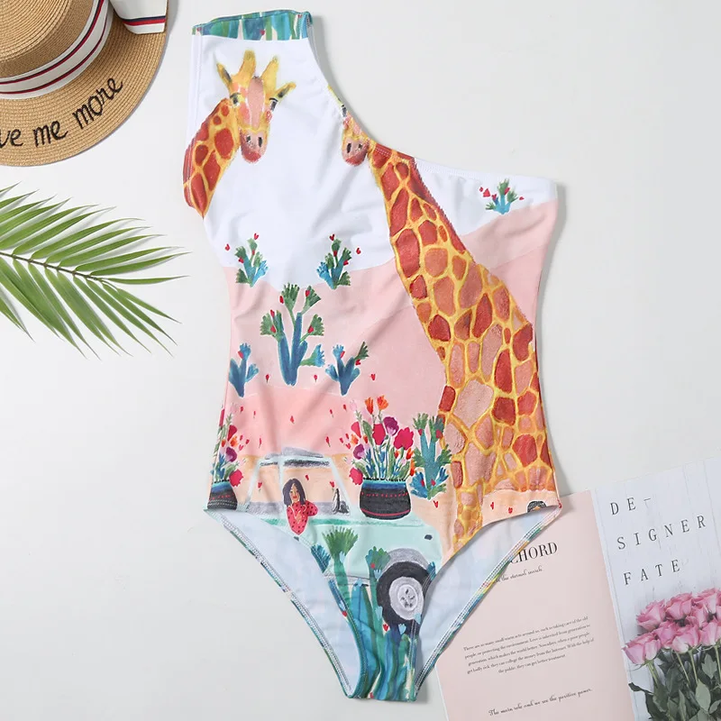 

Swimwear Women 2021 Bikini Swimsuit Shoulder One Piece Swimsuit Printed Sexy Bikini Women