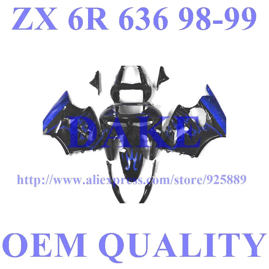 

100%New Blue Flame Black Fairings For KAWASAKI Ninja ZX-6R 98-99 ZX 6R 1998-1999 ZX6R 98 99 ZX 6R 1998 1999 Fairing Kits Best