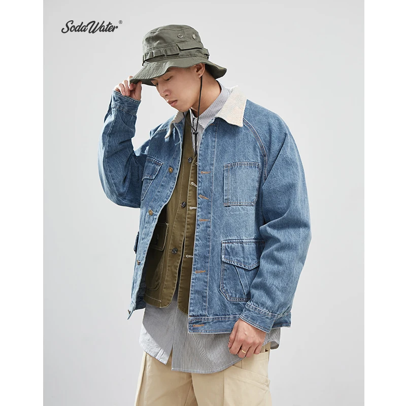 SODAWATER осенне-зимняя ВИНТАЖНАЯ ДЖИНСОВАЯ КУРТКА Повседневная джинсовая куртка с