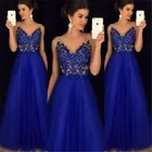 Женское Сетчатое Вечернее Бальное Платье, Элегантное синее кружевное платье с цветочной вставкой
