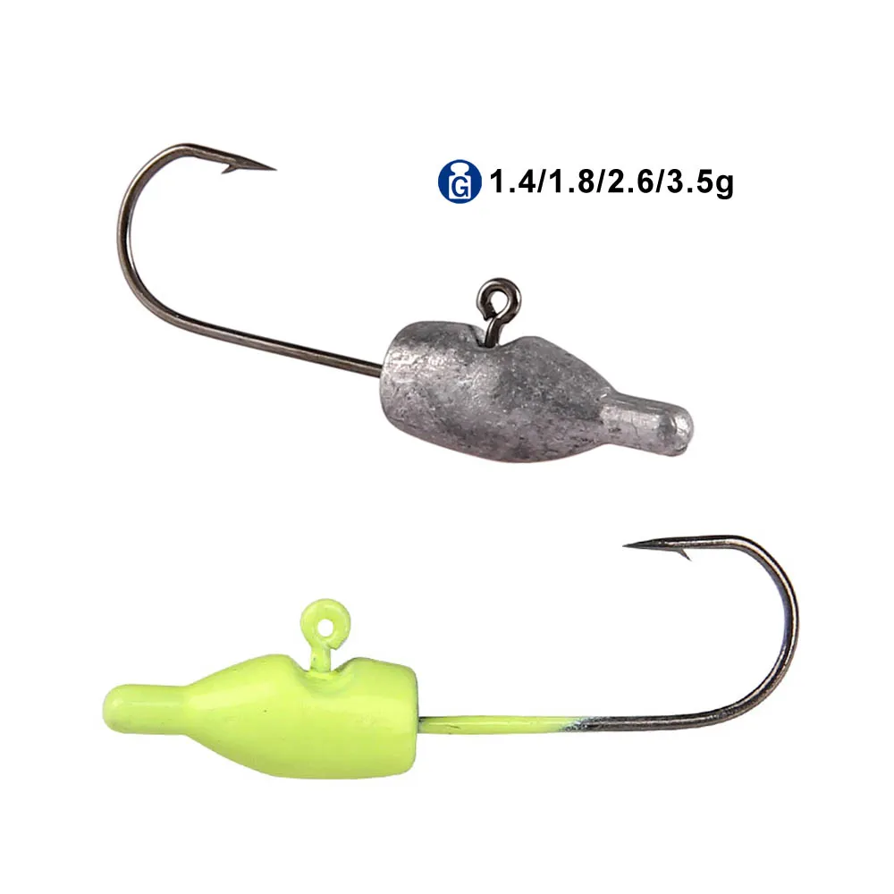 

FSTK 10pcs 1.4/1.8/2.6/3.5g Luminous Root Fishing Jig Head Barbed Hook Worm Soft Lure Ice Jigging Hook Fishing Hooks