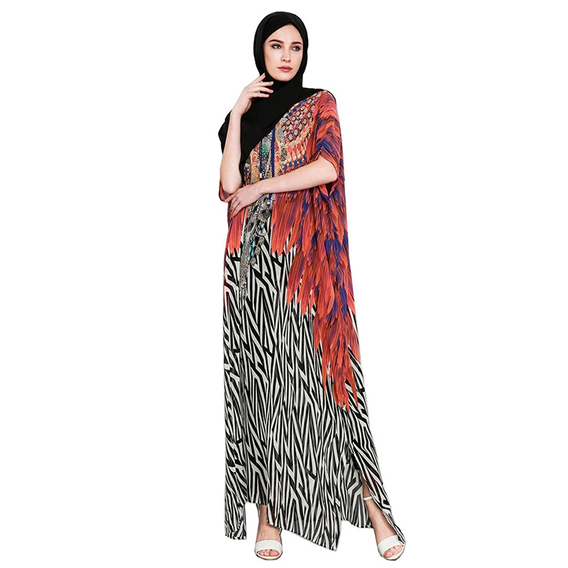Ramadan Eid Mubarak Clothing Print Arabian Summer Dress Ethnic Style Muslim Women Dress Abaya Dress Islamic Dating Evening Dress