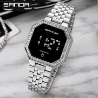 sanda 8005 womens watch lcd touch screen mesh belt stainless steel waterproof digital watches for women ladies reloj mujer