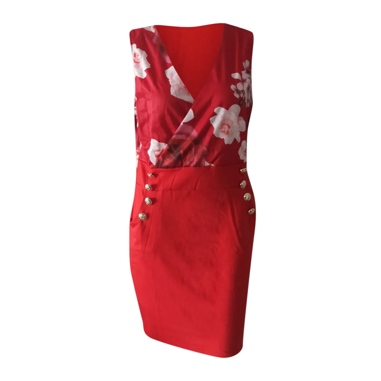 

Dress Women Sexy Multicolor V-neck Printed Side Pockets Slim Hips Dress Women Spring Streetwear Slim Partywear Club Vestidos