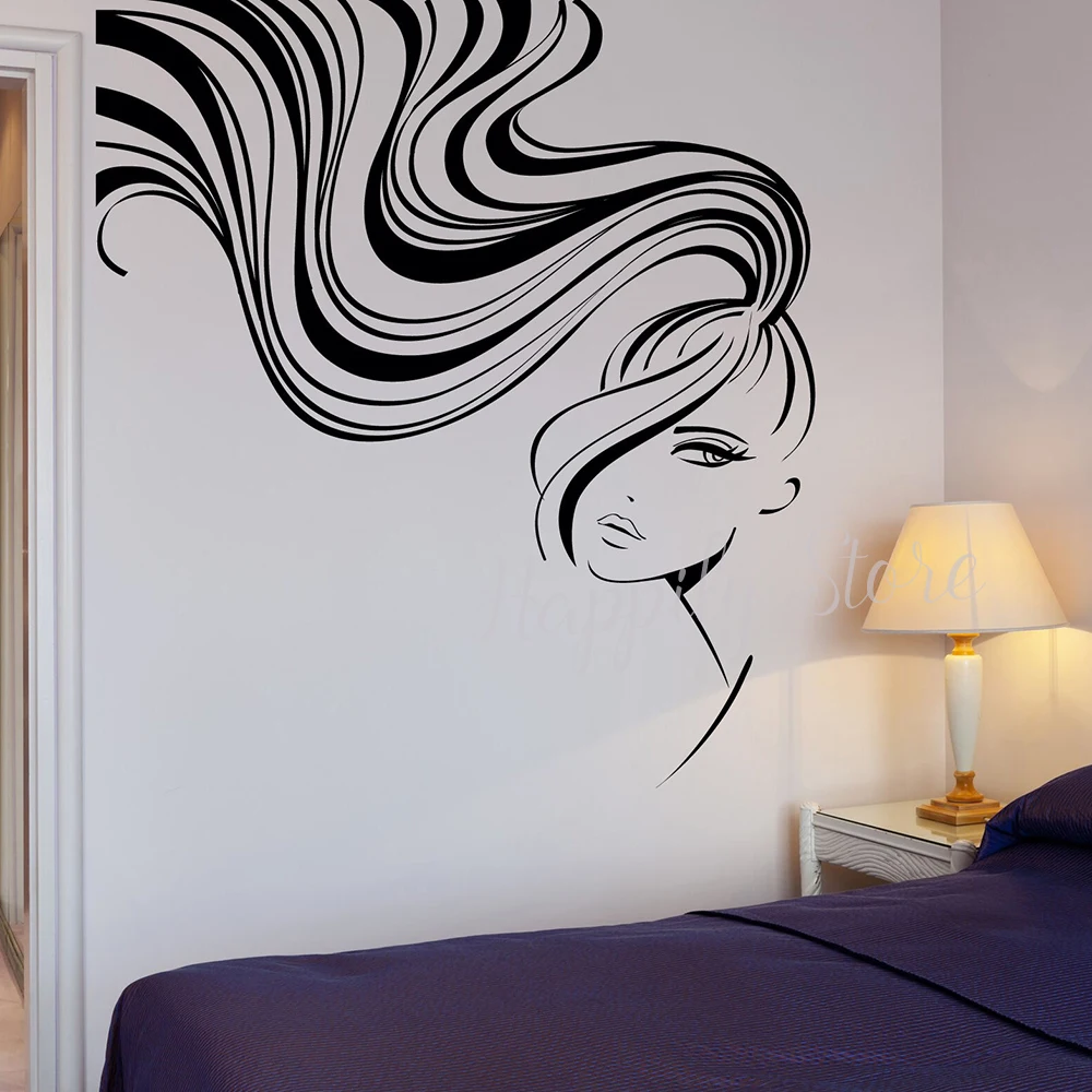 

New Arrival Sexy Girl Hair Barber Salon Abstract Logo Wall Stickers Idea Vinyl Window Decal for Beauty Stylist Removable P541
