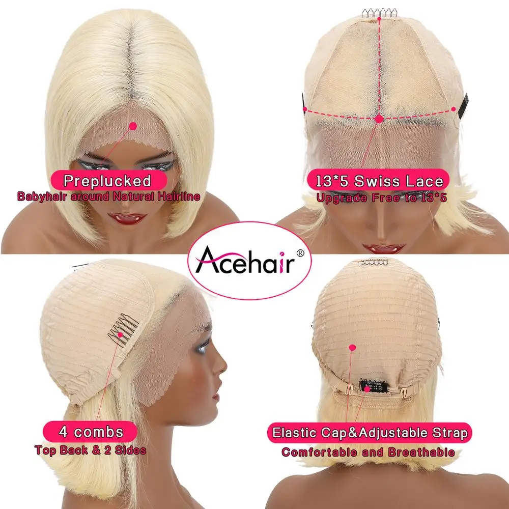 Glueless 13*4 кружевные передние человеческие волосы парики короткий боб парик бразильские парики 613 прямые волосы предварительно выщипанные волосы с детскими волосами