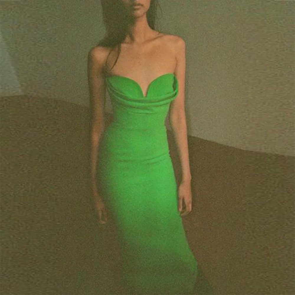 

Bandage Dress 2021 Women Sexy Strpless Bodycon Dress Green Summer Sleeveless Mid Evening Club Party Dress Birthday Outfit