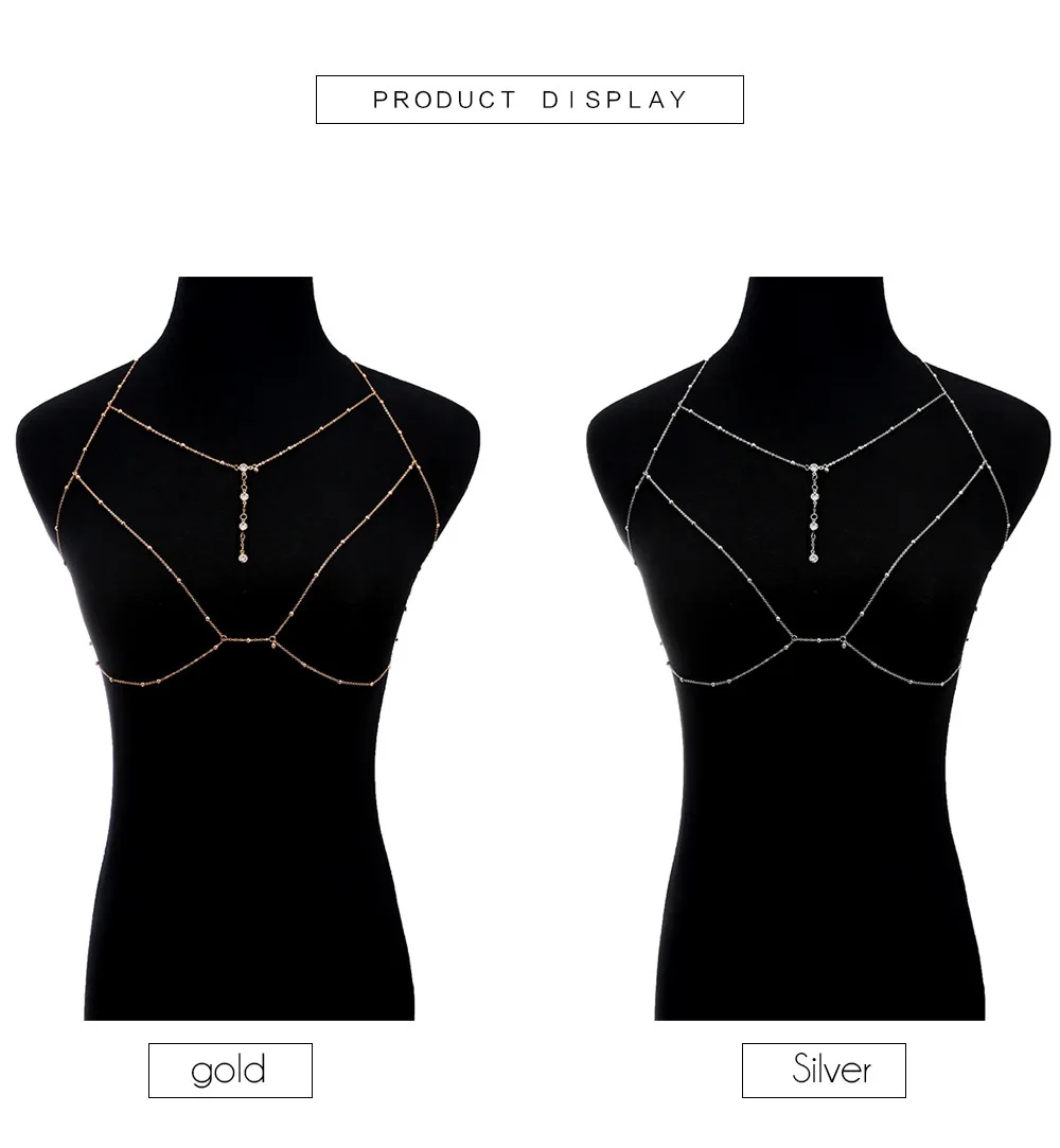 

Rhinestone Pendant Tassel Necklace Chest Chain Accessories Sexy Exaggerated Beach Casual Body Clothes Chain Necklace Trend