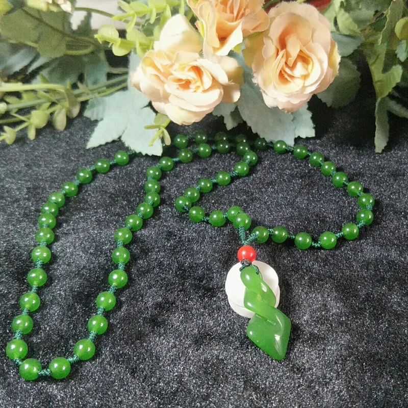 Ожерелье с подвеской в виде сердца из натурального зеленого китайского нефрита