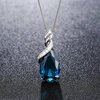 925 sterling silver color pendants natural sapphire necklace pendant for women water drop blue topaz gemstone zircon pendant