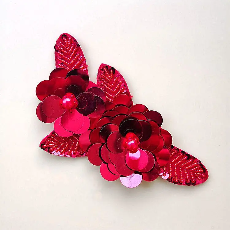 10 шт. красная золотая роза 3D вышивка бисером блестки цветы нашивка одежда