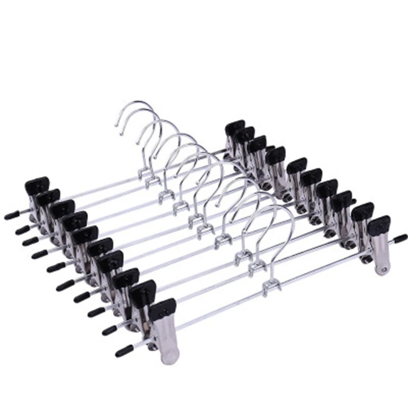 

10PCS Stainless Steel Trouser Pants Skirt Hangers Stand Holder With 2 Clips Rotatable Telescopic Trousers Clip Bracket Hanger