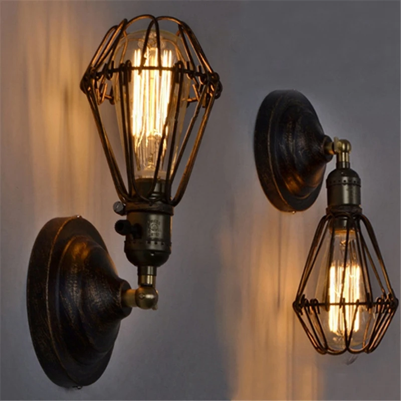 

Vintage Cage E27 Wall Lamp Indoor Bar Party Decorative Lighting Dining Room Light