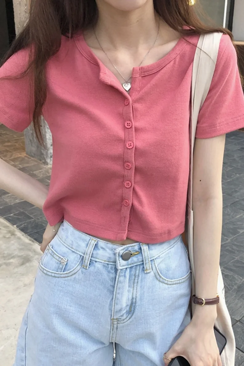 Женский трикотажный однобортный Кардиган розовый тонкий облегающий топ с