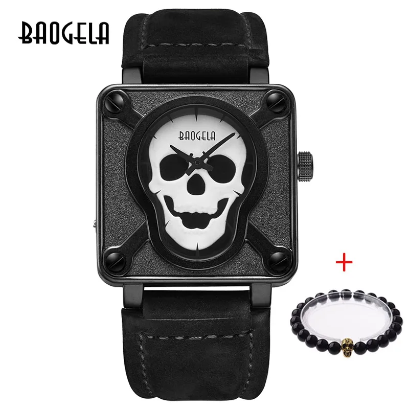 BAOGELA Skull часы модные светящиеся Priate Skull кварцевые часы водонепроницаемые наручные часы Relogio Masculino 1701 - Цвет: BGL1701 Black