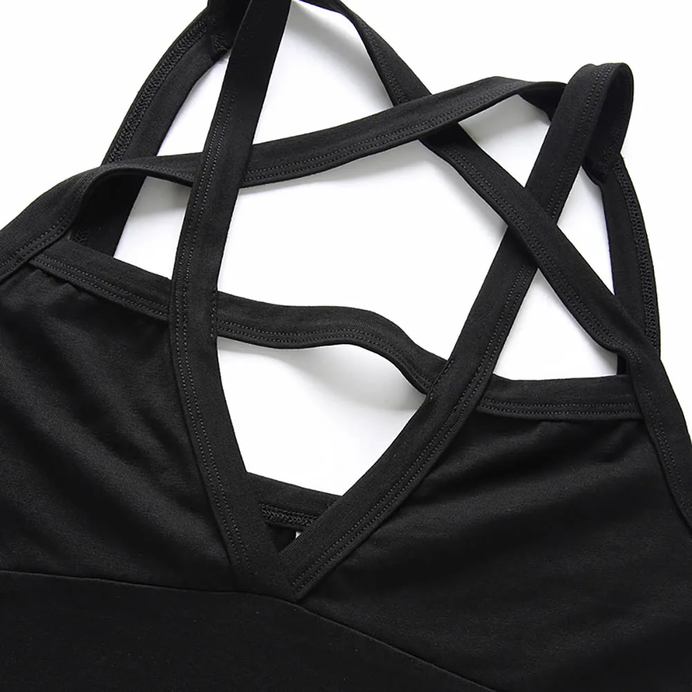 

Sexy Women Pentacle Bodysuit Punk Gothic Black Cross Strap Hollow Out Backless Jumpsuit Rave Romper Fashion Top