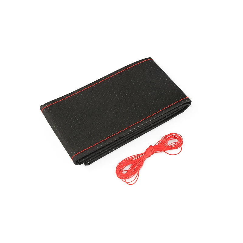 Black red 38 см pu кожаный чехол рулевого колеса автомобиля с иглами и резьбой авто аксессуары Оплетка на руль - Название цвета: Black red