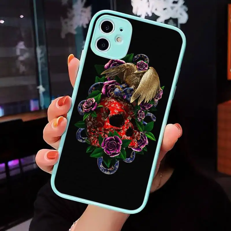 

dagger kill Skull flower rose art Phone Cases Matte transparent For blue iPhone 12 Mini 11 Pro XR XS Max 7 8 Plus X Back Cover