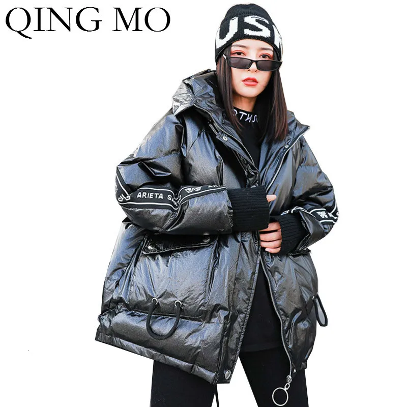 QING MO черные женские парки с капюшоном 2019 зимние толстые теплые большими