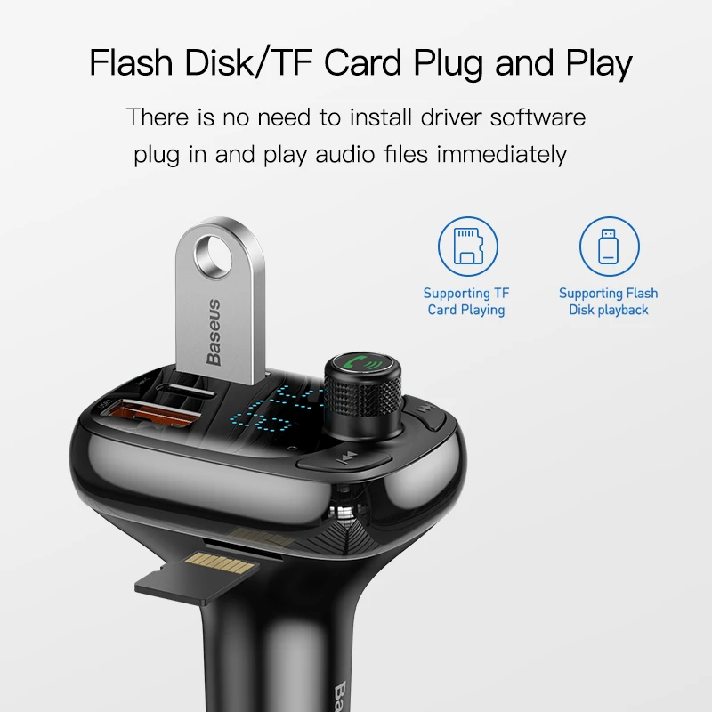 Baseus FM Transmitter Car Charger For Phone QC 4.0 3.0 PD3.0 Bluetooth 5.0 Car Kit Audio MP3 Player 36W Fast Charging Car-harger