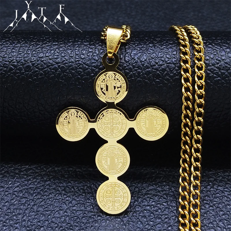 

Christian Cross Jesus Stainless Steel Long Necklaces Women/Men Gold Color Statement Necklaces jewlery croix chrétienne N4525S05