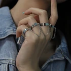 Кольца в стиле панк Женские многослойные, крутые поворотные кольца из сплава, регулируемая цепочка, четыре открытые, кольца на палец, вечерние, 2021