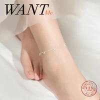 wantme genuine 925 sterling silver korean round zircon cuban link chain charm anklet for women beach foot jewelry accessories