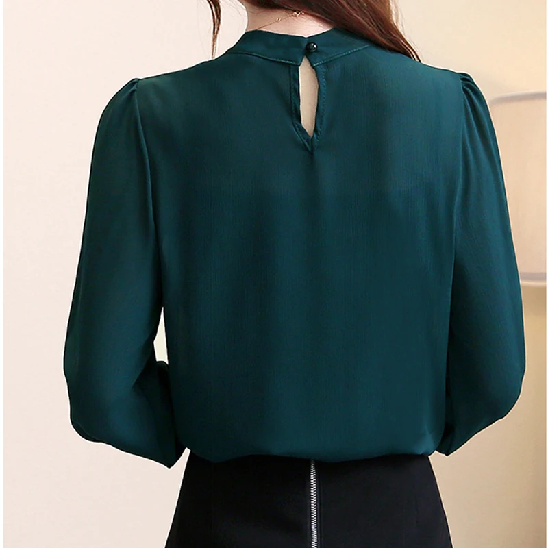 

2021 Spring New Chiffon Long Sleeve Blouse Women Office Lady Elegant Solid Pullover Shirt for Women Plus Size Ladies Tops 10600