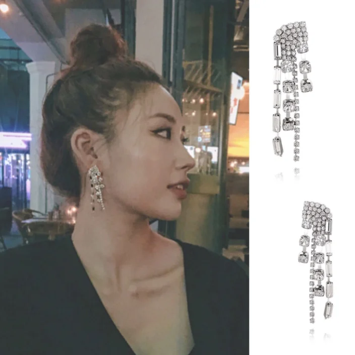 Корейские новые модные блестящие стразы серьги с кисточками и кристаллами для