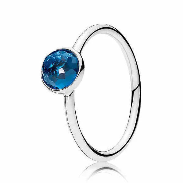 

Twelve Month Droplet Birth-Stone 925 Sterling Silver Ring With Crystal For Women Birthday Gift Fashion Jewelry