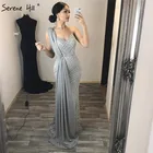 Serene Hill сексуальное серое вечернее платье без рукавов Русалка 2022 Роскошные бисеры со стразами вечернее платье CLA6628