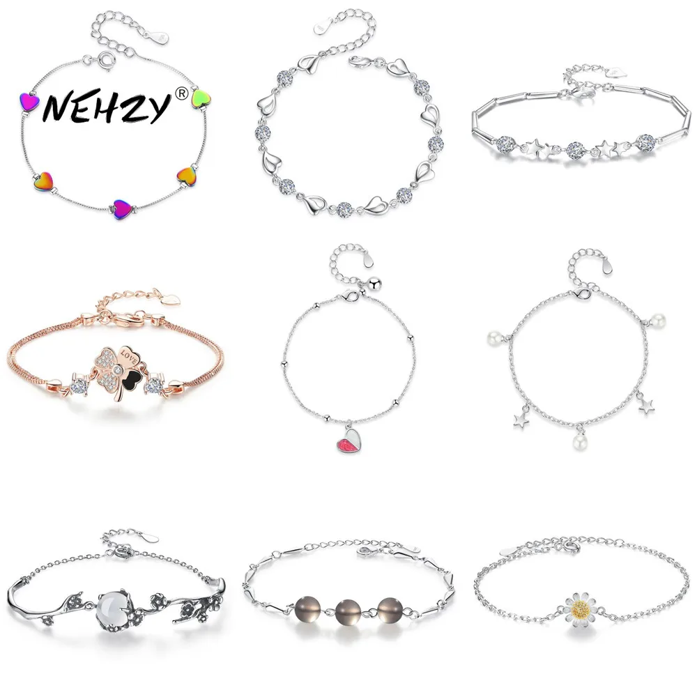 

NEHZY S925 Stamp silver new fashion high-quality woman retro flower-shaped cubic zirconia pearl bracelet Ear jewelry