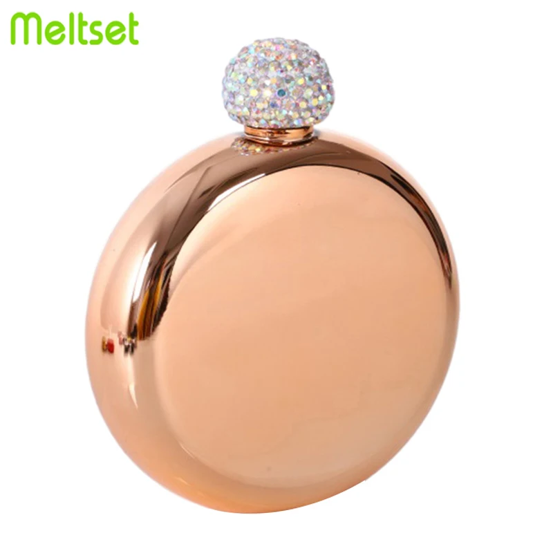 

100ML Round Hip Flask 304 Stainless Steel Wine Bottle Crystal Cover Colorful Flagon For Outdoor Potable Bridesmaid Ladies Gift