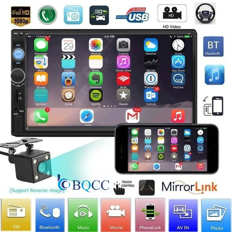 Автомагнитола 2 Din Mp5 плеер Bluetooth Mirrorlink для Iphone/Android Сенсорный экран Авторадио