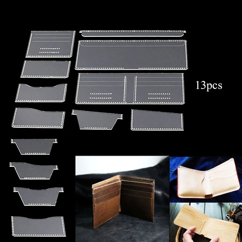 

13Pcs Clear Acrylic Wallet Pattern Stencil Template Sets Leather Craft DIY Tool