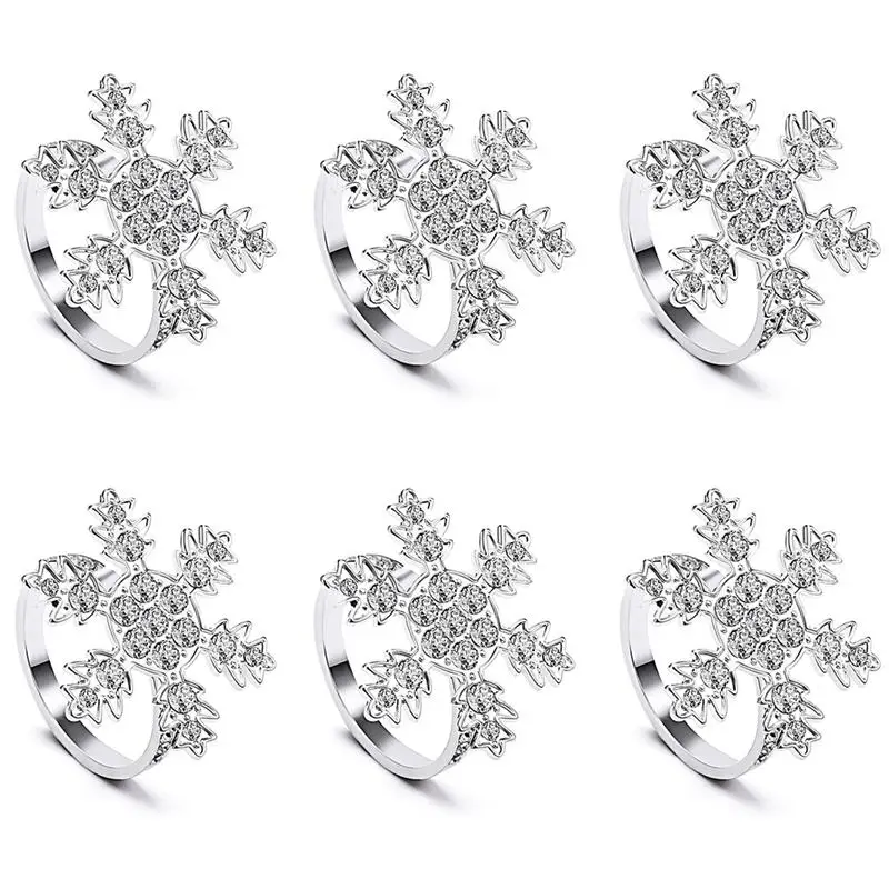 

6pcs/set Silver Napkin Ring Christmas Snowflake Metal Napkin Ring Towel Buckle Holder Birthday Wedding Banquet Dinner Party