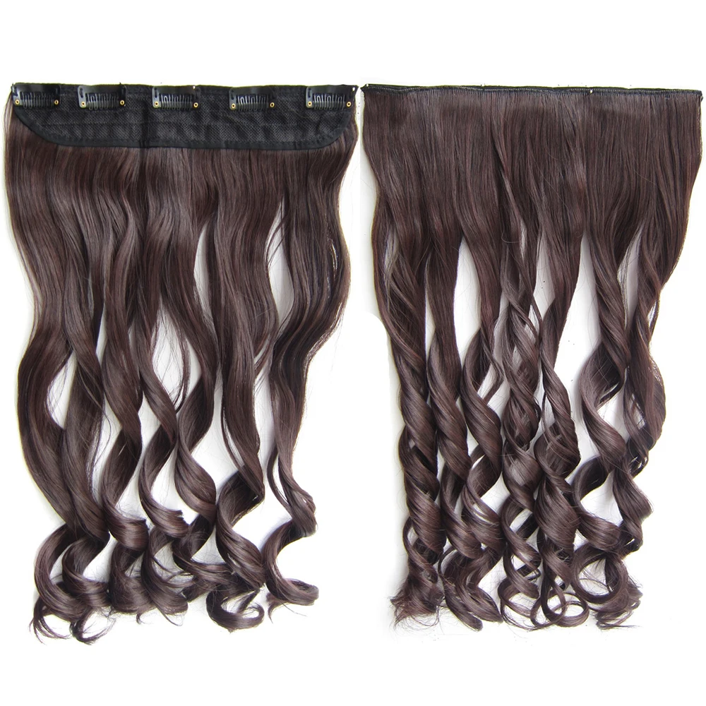 GIRLSHOW 10pcs Long Straight 24" Synthetic Clip-in One Piece 5 Clips In Hair Extensions For Women Black Brown | Шиньоны и парики