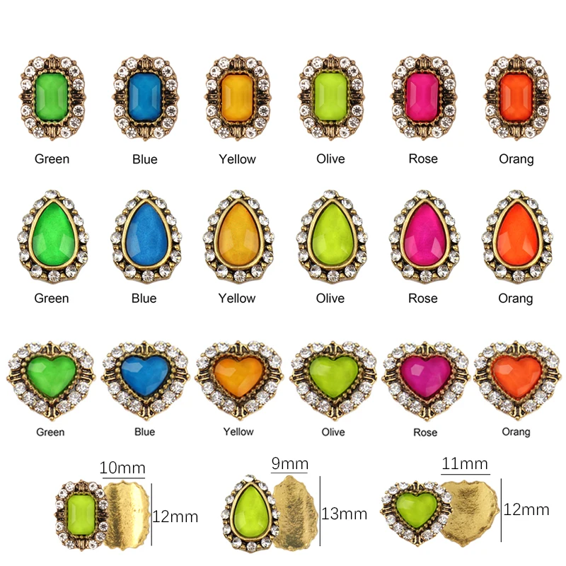 

The New Metal Fluorescence Alloy Heart/Re-Octagonal/Drop Shape Nail Art Rhinestone 30PCS Diamond Decorations Manicure Stone