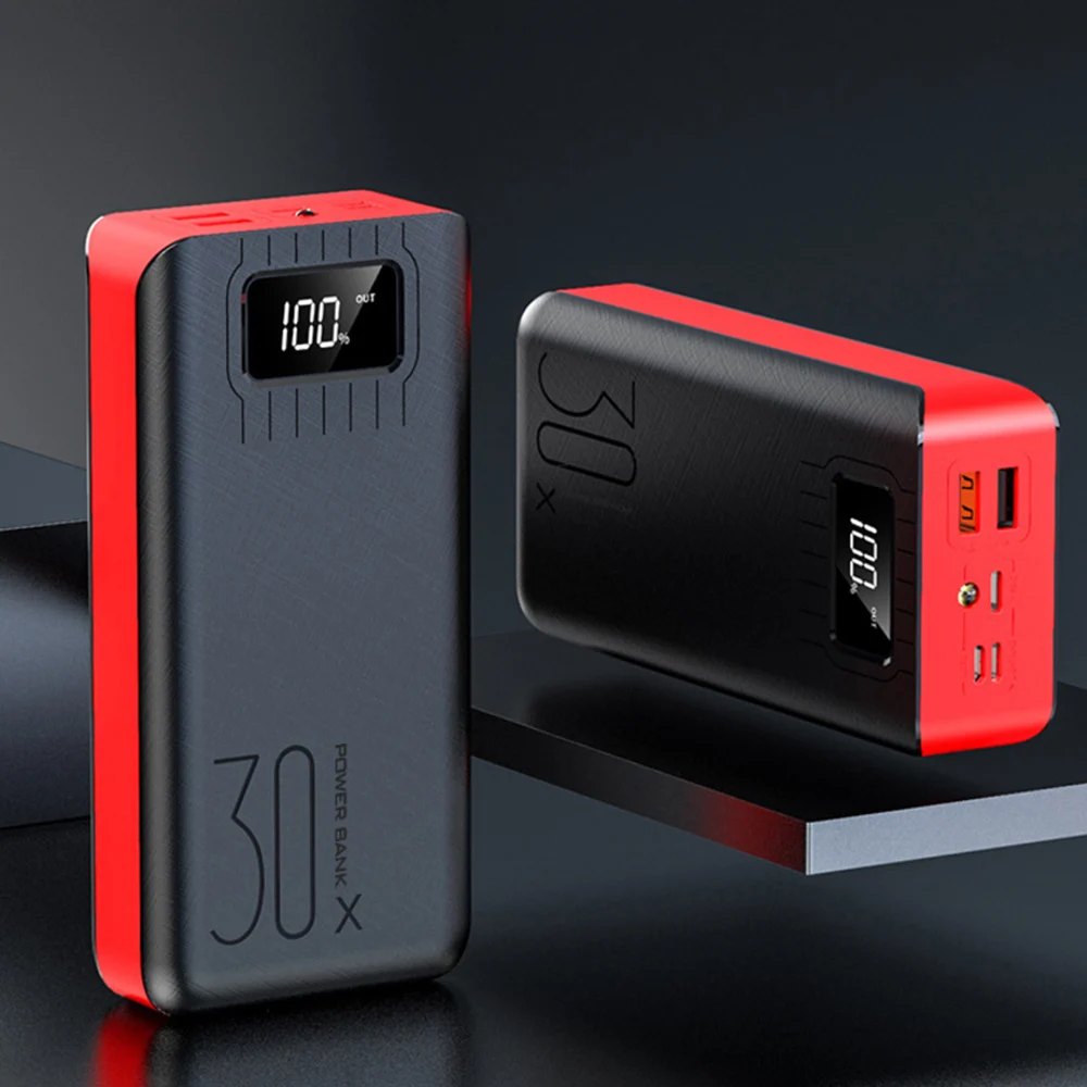 

Power Bank 30000mAh Dual USB Portable Charger TypeC Flashlight External Battery Micro USB Lighting Power Bank For Mobile Phone