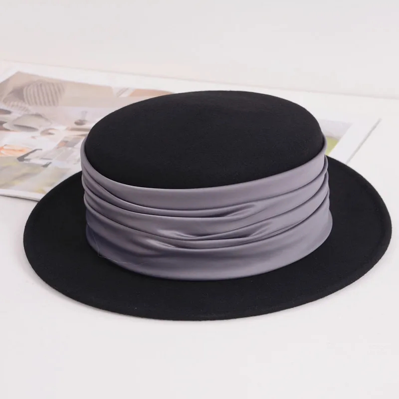

Шляпа фетровая Женская в стиле ретро, фетровая шляпа с широкими полями, для церкви и торжественных случаев, с плоским верхом, мягкая, Дерби