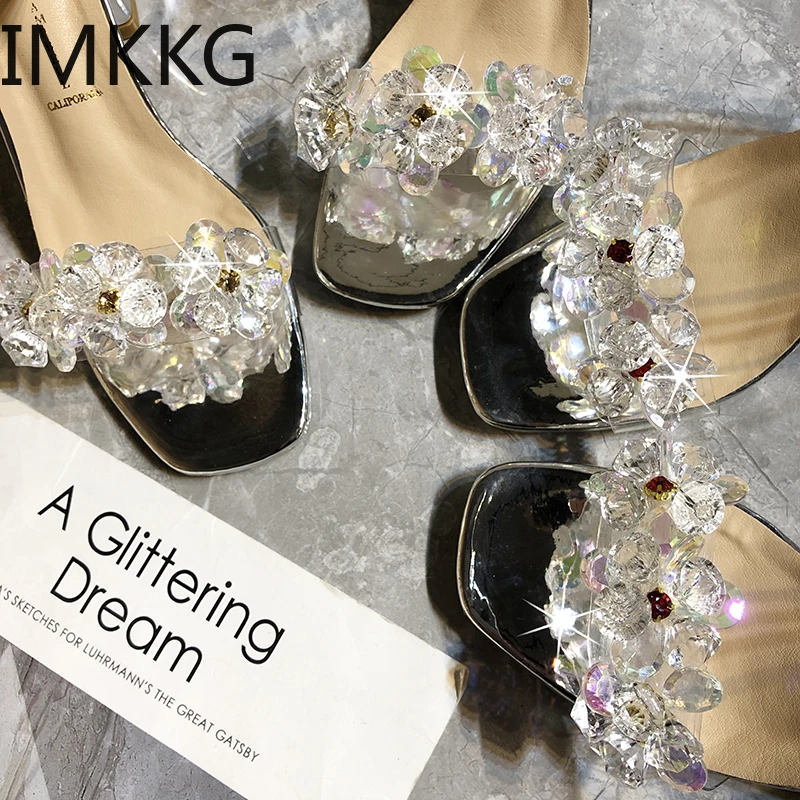 Модная обувь Женская летняя Прозрачные сандалии со стразами Женские ботильоны