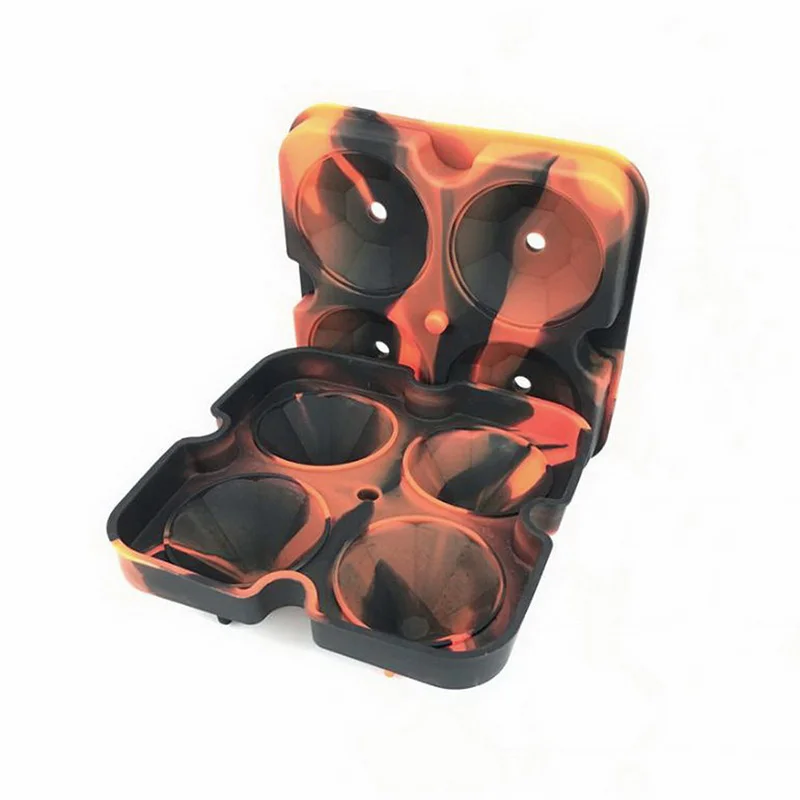 orange and black Hoomall 4 ячейки Алмазная формочка для шариков изо льда Силиконовый Лоток Для Льда шарик виски Форма под лед формы для крема форма шоколада для вечерние бар - Цвет: orange and black