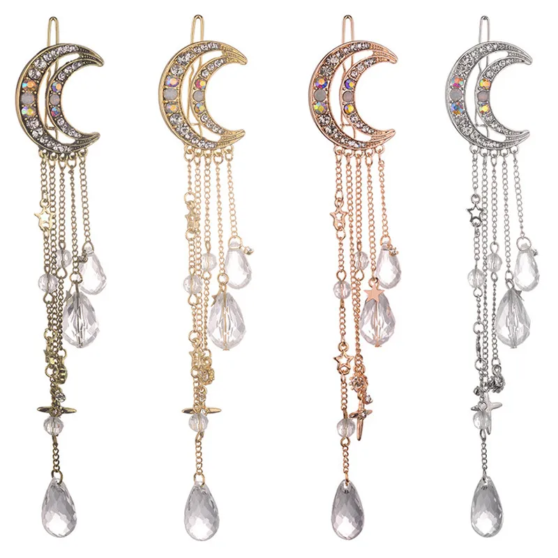 Луна Кристалл кисточки заколка для волос очаровательные длинные элегантные